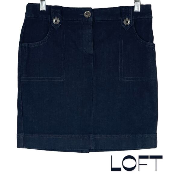 LOFT Dresses & Skirts - LOFT  Blue Denim Cotton Blend Dark Wash Boho Cottage Jean Skirt NWOT Size 4P